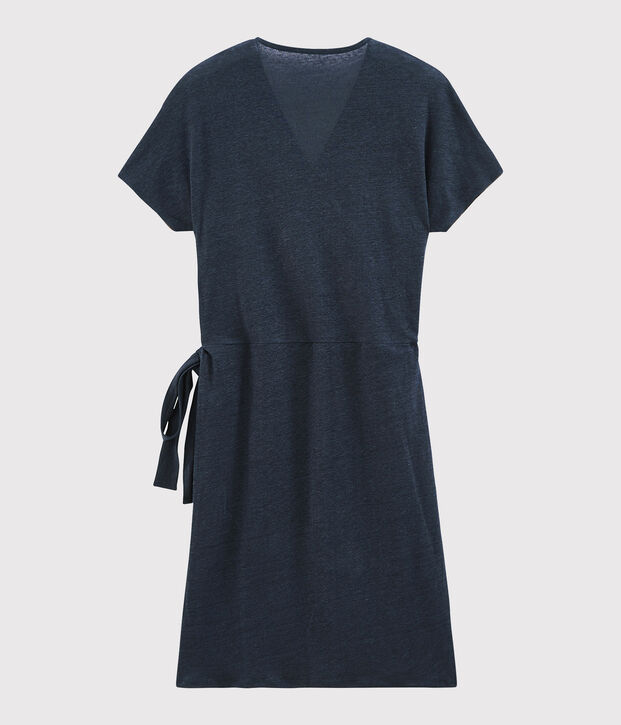 Women's iridescent linen short-sleeved dress blue/pink