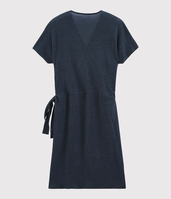 Women's iridescent linen short-sleeved dress SMOKING blue/COPPER pink