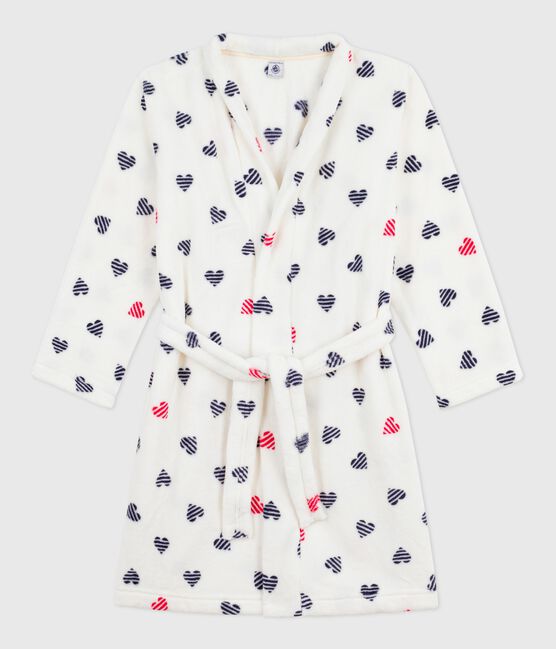 Children's printed fleece dressing gown MARSHMALLOW white/MULTICO white