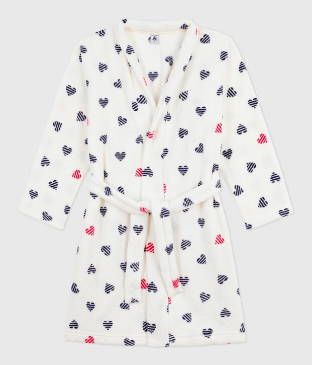 Children's printed fleece dressing gown white/multicolor