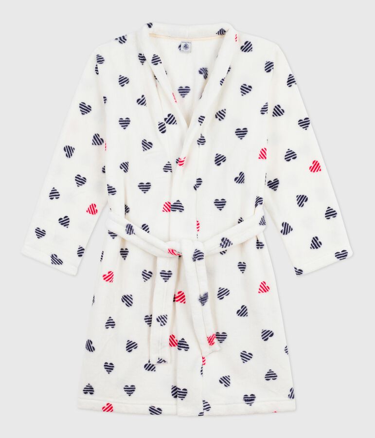 Children's printed fleece dressing gown white/multicolor