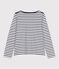 Women's long-sleeved cotton Breton top MARSHMALLOW white/SMOKING blue