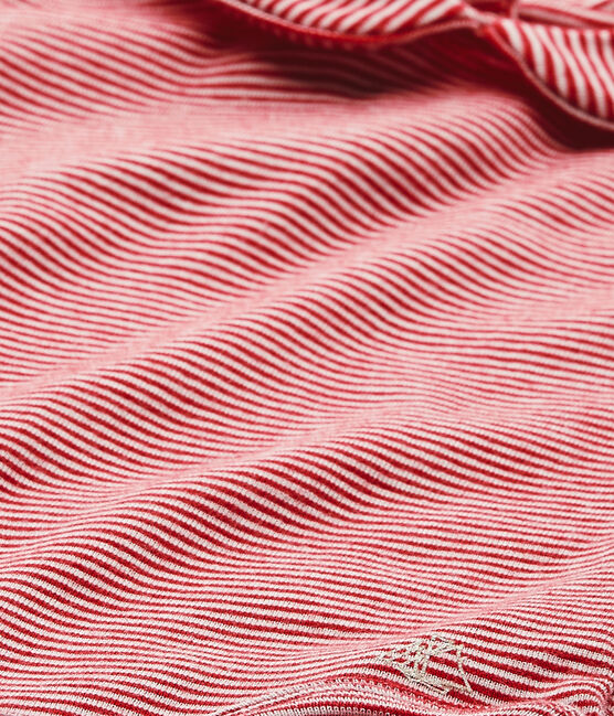 Baby girl's bodysuit with striped collar TERKUIT red/MARSHMALLOW white