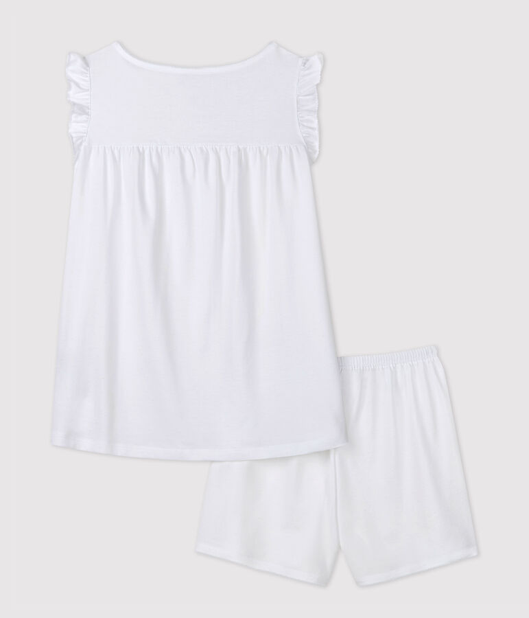 Girls'/Women's White Fine Cotton Short Pyjamas ECUME white