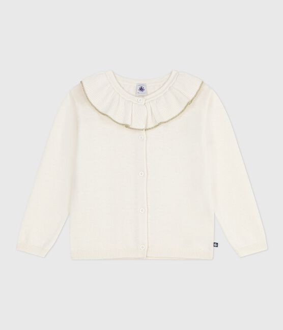 Children's plain wool and cotton cardigan MARSHMALLOW white/ARGENT grey
