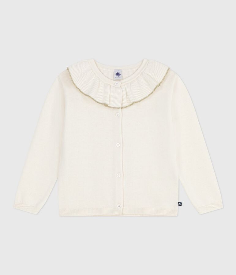 Children's plain wool and cotton cardigan white/grey