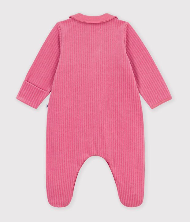 Babies' plain velour pyjama suit with a collar pink