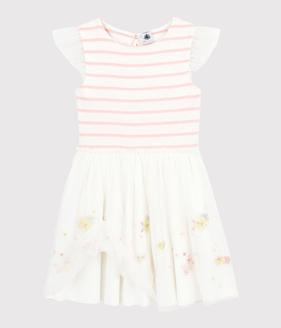 Girls' Tulle and Cotton Formal Dress MARSHMALLOW white/MINOIS pink