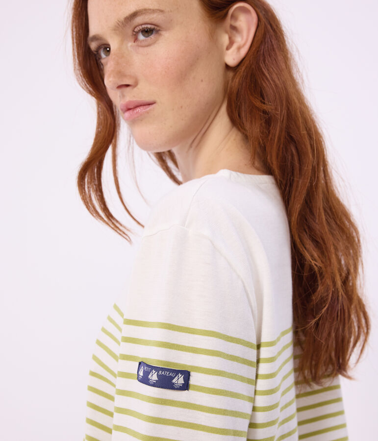 Women's stripy cotton Breton top green/green