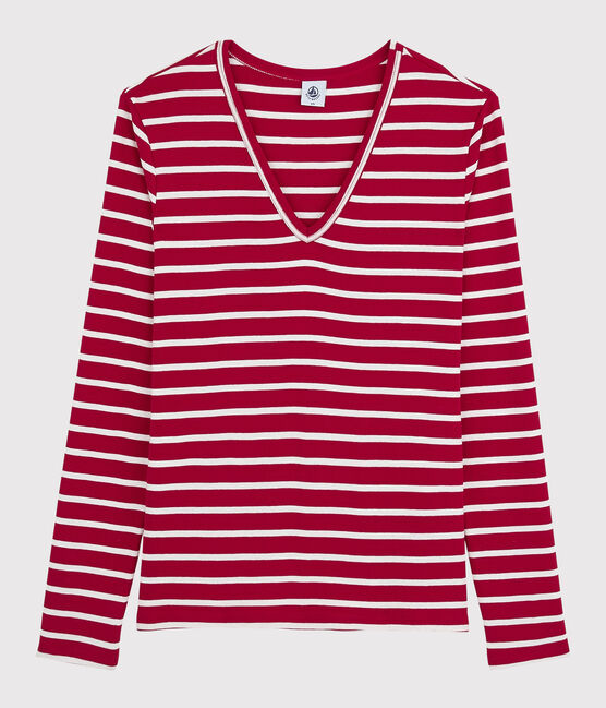Women's iconic V-neck T-shirt TERKUIT red/MARSHMALLOW white
