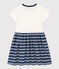 Girls' Short-Sleeved Cotton Dress MEDIEVAL blue/MARSHMALLOW white