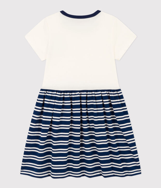 Girls' Short-Sleeved Cotton Dress blue/white