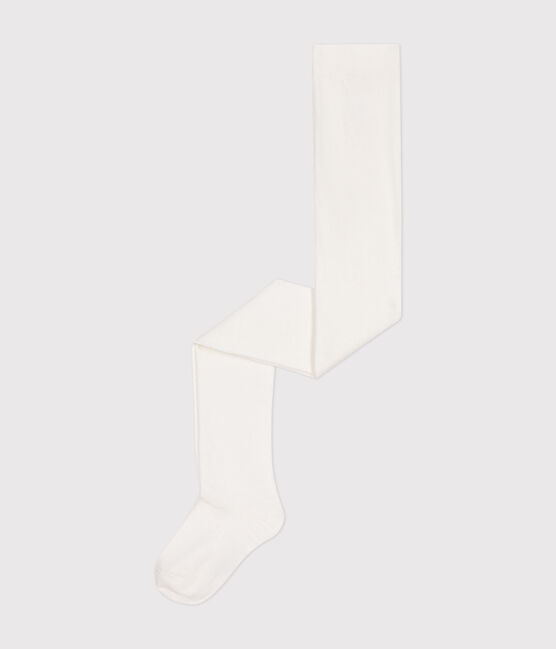 Children's plain cotton jersey tights MARSHMALLOW white