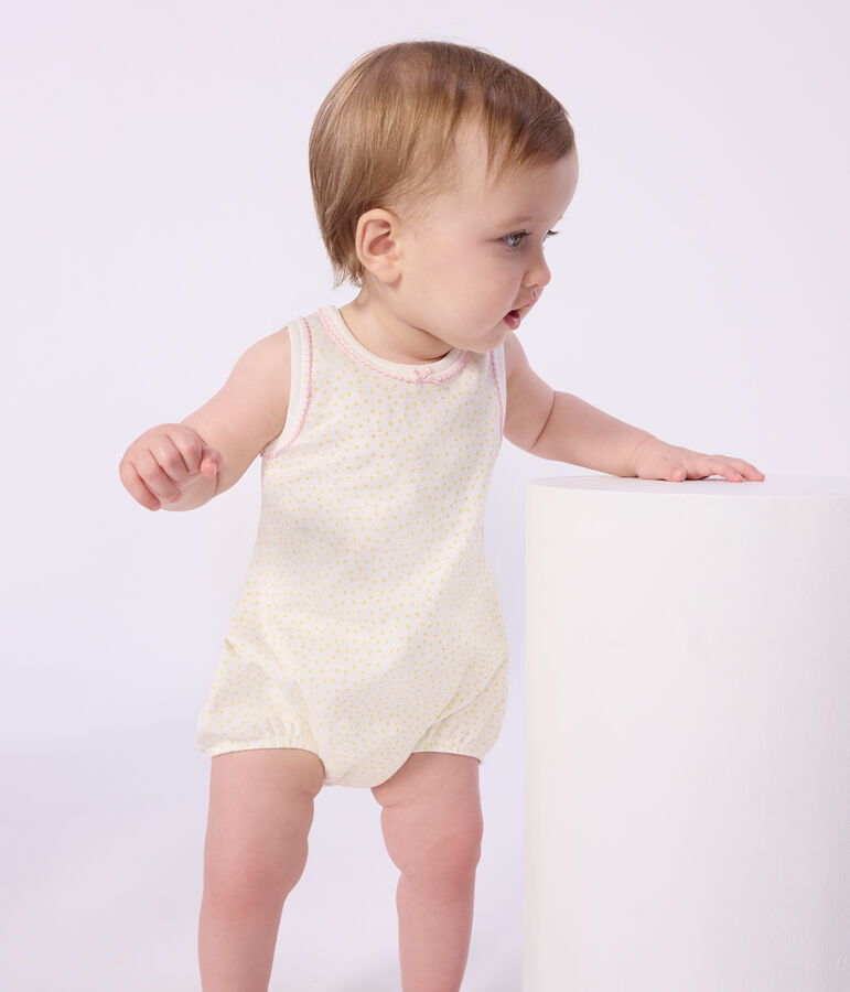 Babies' sleeveless short cotton jumpsuit yellow/yellow