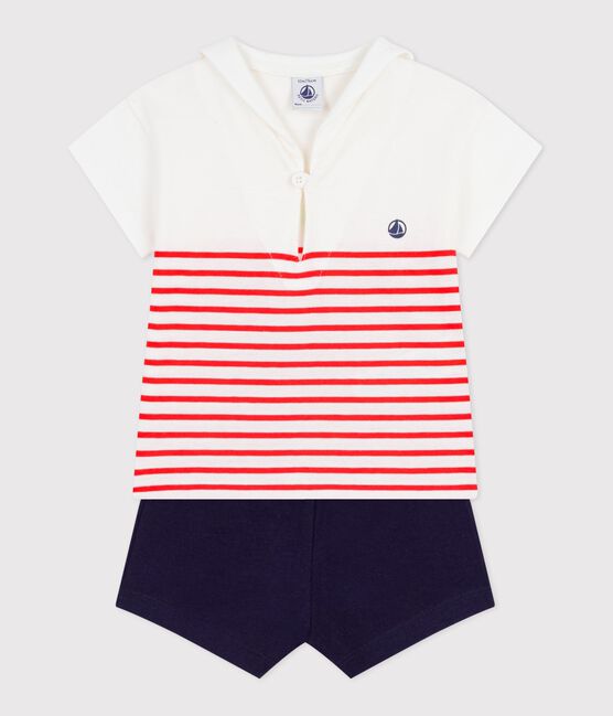 ifBabies' 2-piece cotton outfit, the T-shirt top has a sailor collar MARSHMALLOW white/MULTICO white
