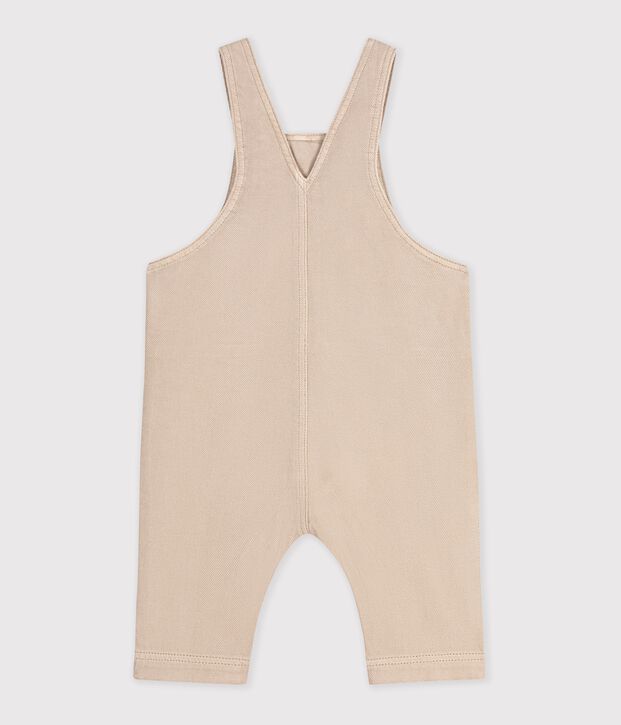 Babies' long-leg plain twill dungarees beige