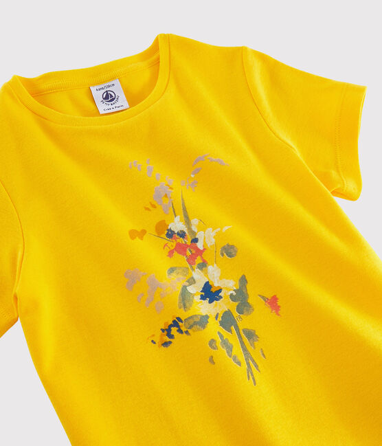 Girls' Short-Sleeved Cotton T-Shirt JAUNE yellow