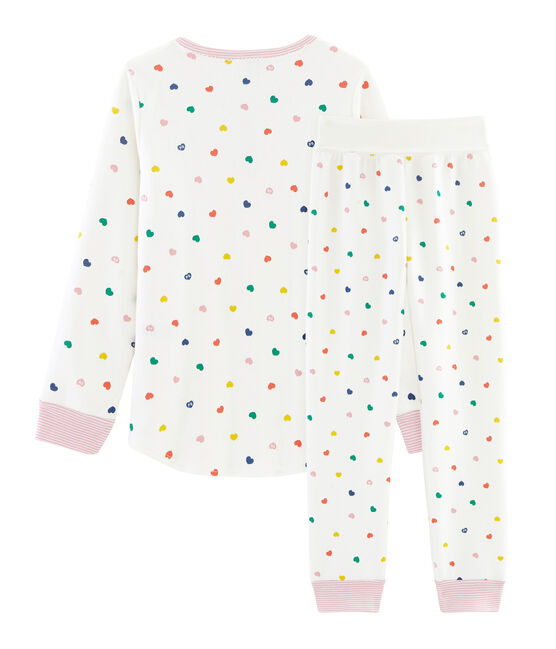 Girls' High-Rise Double-Sided Jersey Pyjamas MARSHMALLOW white/MULTICO white
