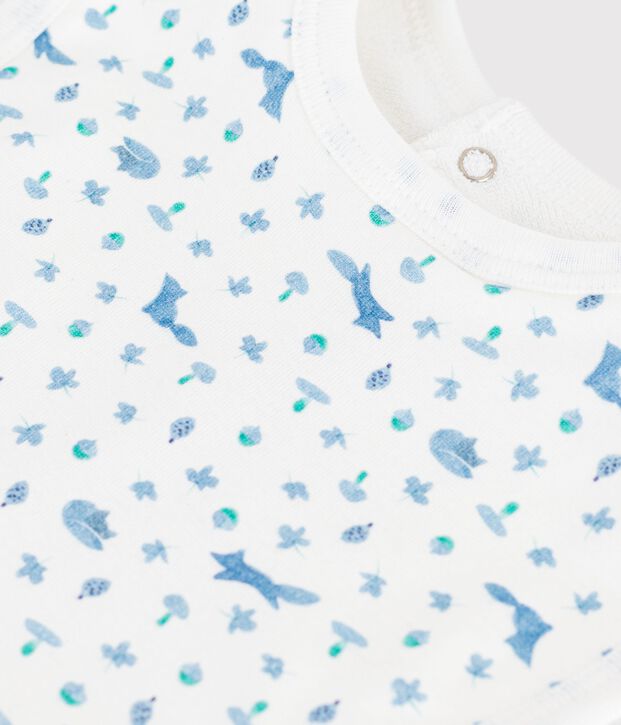 Babies' printed cotton bib white/blue