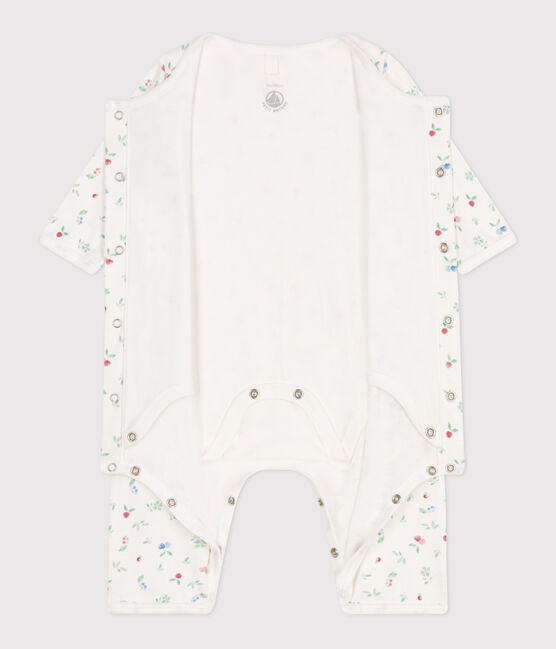 Babies' footless fruit pattern cotton bodyjama MARSHMALLOW white/MULTICO white