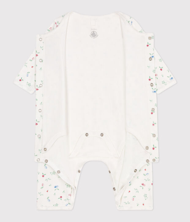 Babies' footless fruit pattern cotton bodyjama white/multicolor