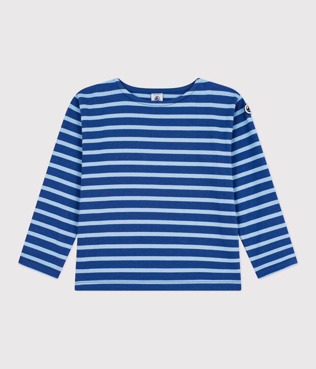 Children's stripy cotton Breton top blue/blue