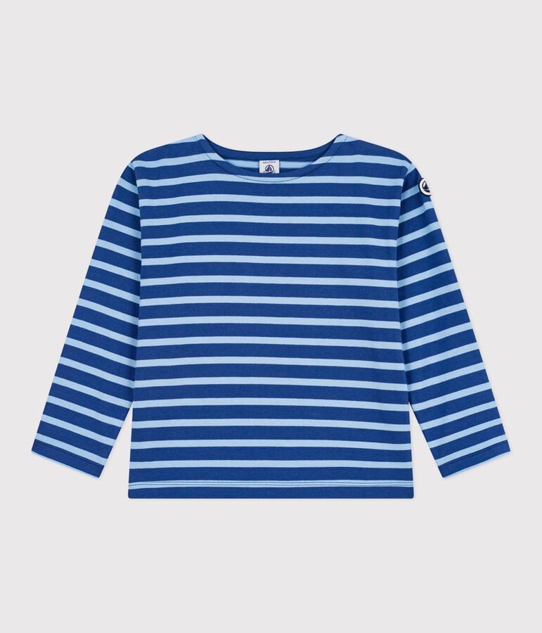 Children's stripy cotton Breton top blue/blue