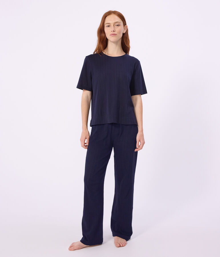 Women's short-sleeved openwork cotton pyjamas blue