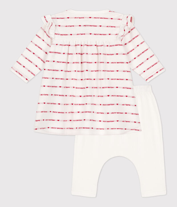 Babies' Cotton Patterned Knit Dress With Leggings white/red