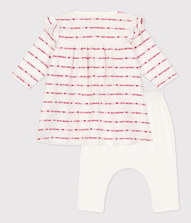 Babies' Cotton Patterned Knit Dress With Leggings white/red