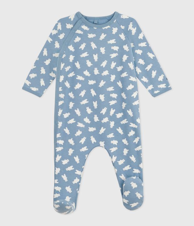 Babies' printed brushed fleece pyjama suit blue/ecru