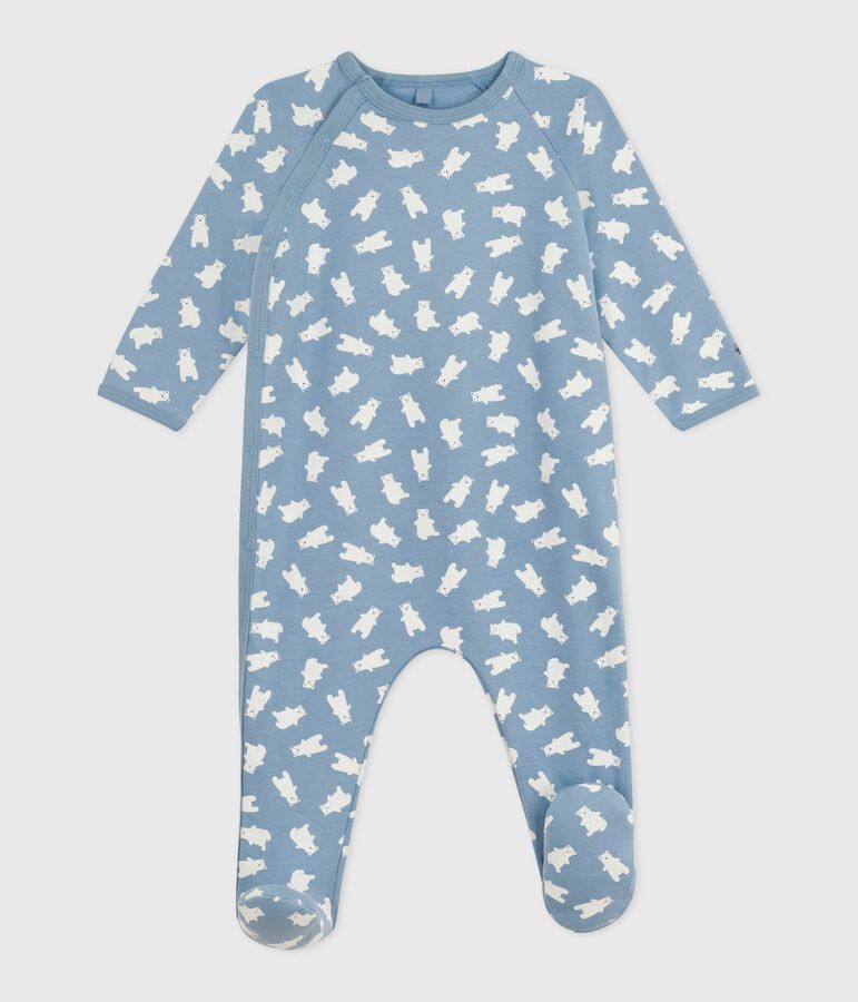 Babies' printed brushed fleece pyjama suit blue/ecru