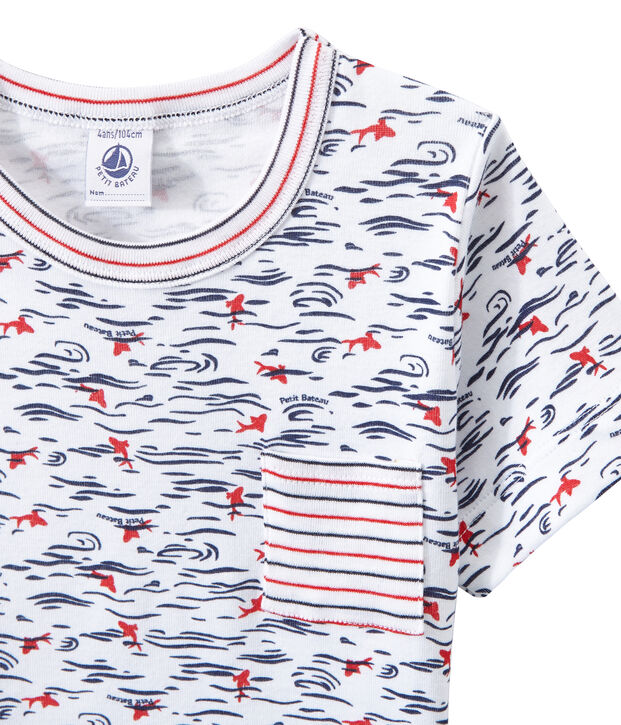 Boy's shortie pyjamas with print and stripes white/blue/multicolor