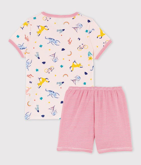 Girls' Yoga Animal Pattern Short Cotton Pyjamas FLEUR pink/MULTICO white
