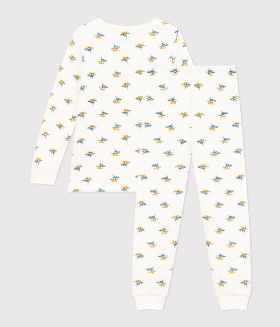 Girls' Flower Brushed Terry Towelling Pyjamas MARSHMALLOW white/MULTICO white