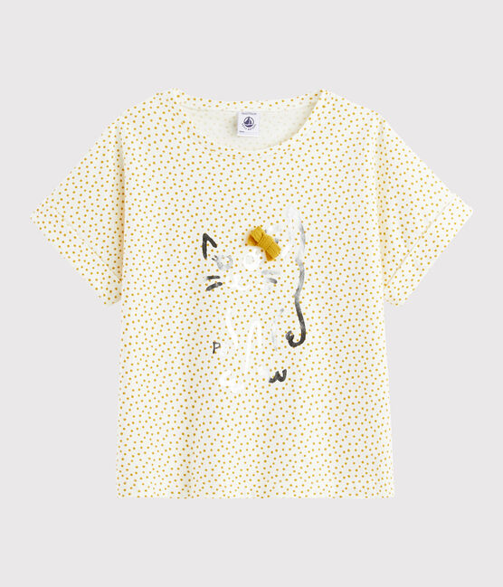 Girls' printed T-shirt MARSHMALLOW white/BOUDOR yellow