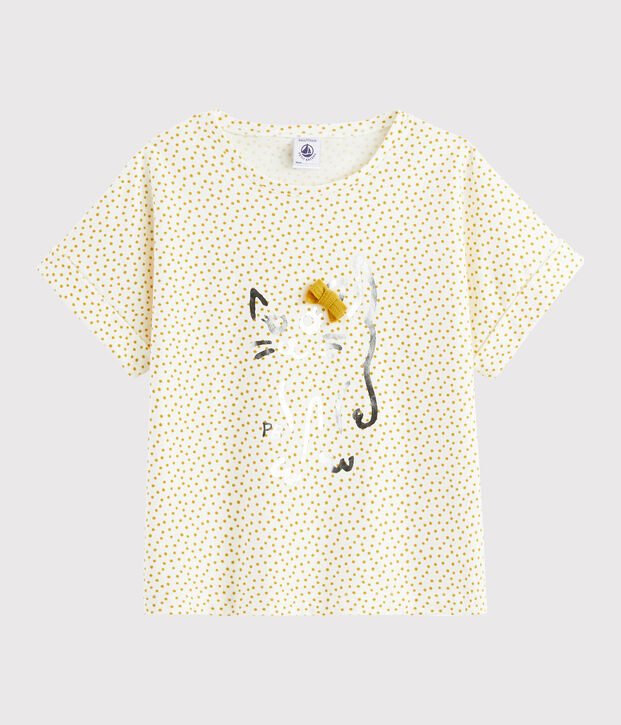 Girls' printed T-shirt white/yellow