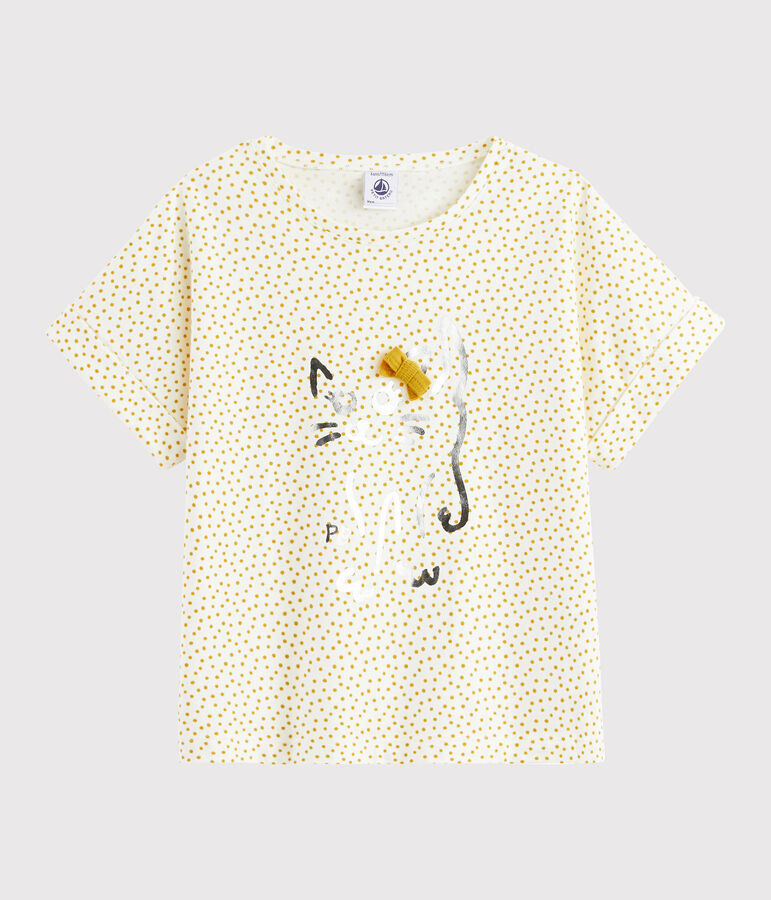Girls' printed T-shirt white/yellow