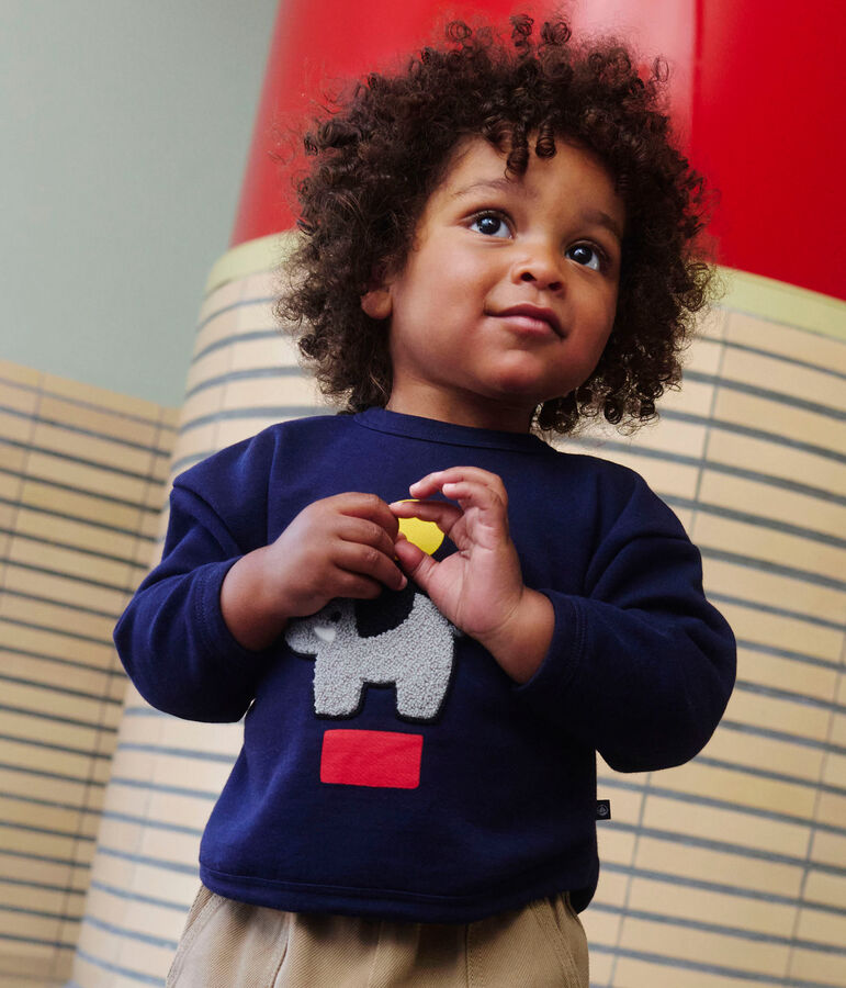 Babies' elephant patterned cotton sweatshirt blue