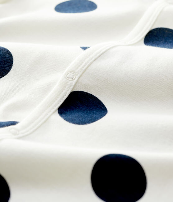 Babies' Spotted Organic Cotton Sleepsuit MARSHMALLOW white/MEDIEVAL blue