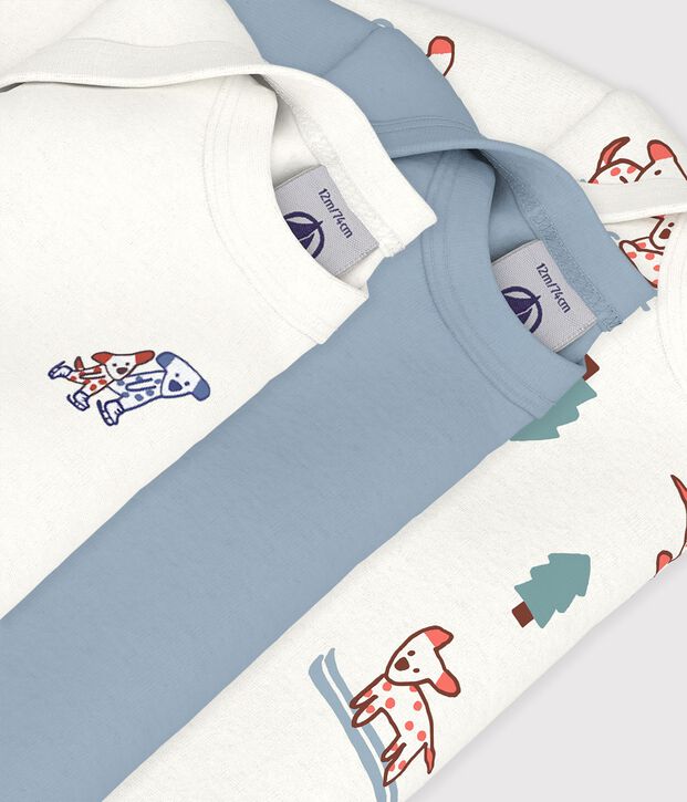 Pack of long-sleeved dog print cotton bodies for babies multicolor