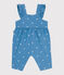 Babies' long cotton dungarees, embroidered with flowers ALASKA blue/MARSHMALLOW white