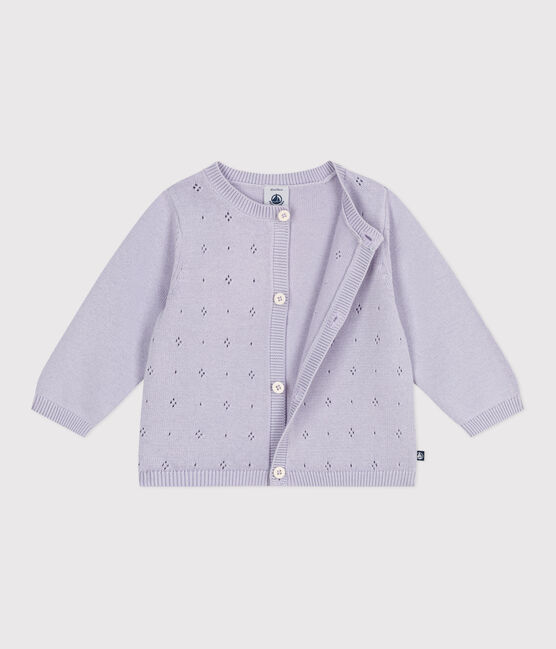 Babies' plain knitted cotton cardigan PARME purple