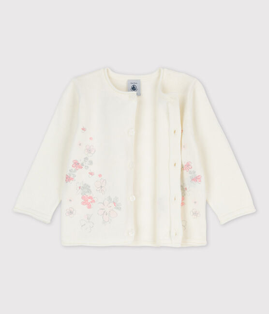 Baby Girls' Cotton and Linen Blend Knit Cardigan MARSHMALLOW white