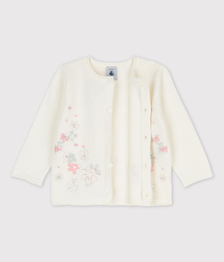 Baby Girls' Cotton and Linen Blend Knit Cardigan white
