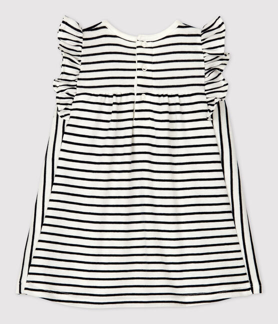 Babies' Striped Organic Cotton Dress With Bodysuit MARSHMALLOW white/SMOKING blue