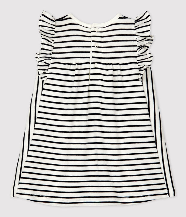 Babies' Striped Organic Cotton Dress With Bodysuit white/blue