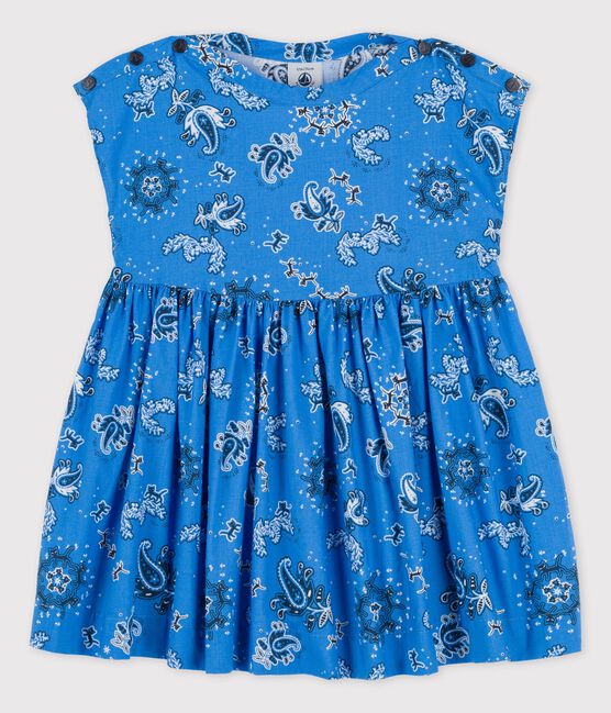 Babies' Short-Sleeved Poplin Bandana Print Dress BRASIER blue/MULTICO white