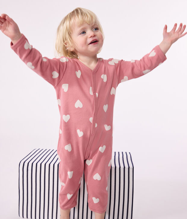 Babies' printed cotton footless pyjama suit pink/white