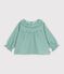 Babies' long-sleeved gingham heart-print cotton blouse green/white